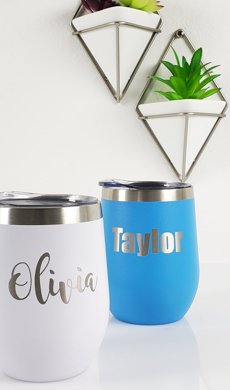 Personalized 12oz Wine Tumblers - Font/Design Options