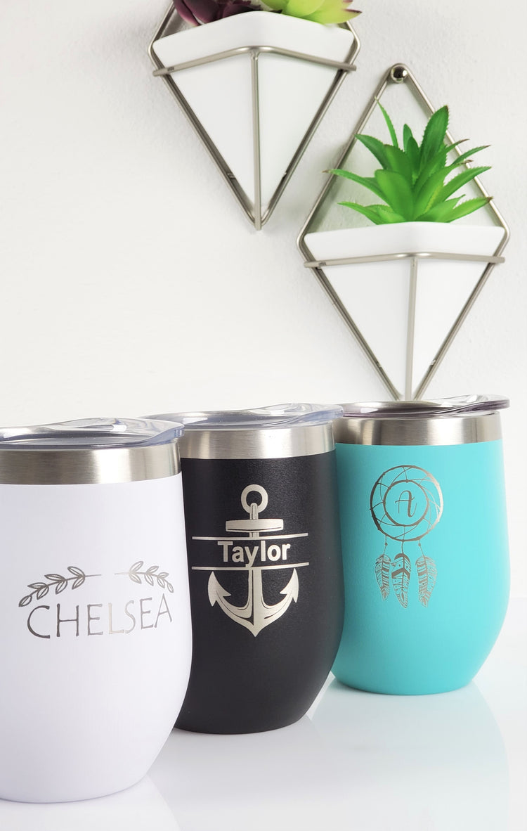 Personalized 12oz Wine Tumblers - Font/Design Options