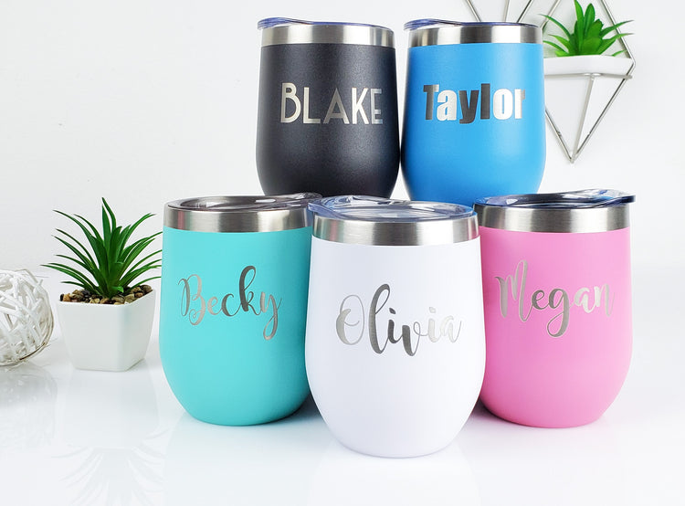 Personalized 12oz Wine Tumblers - Font/Design Options