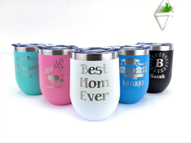 Personalized 12oz Wine Tumblers - Engraving Options