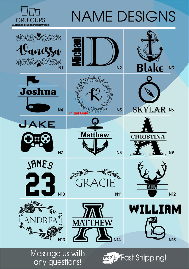 Personalized 24oz Shaker Bottle - Font Options/Name Designs