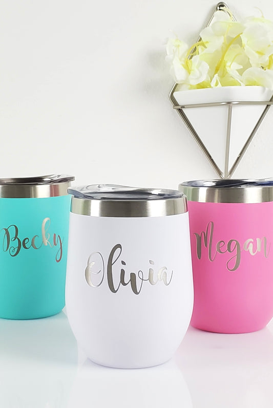 Personalized 12oz Wine Tumblers - Font/Design Options