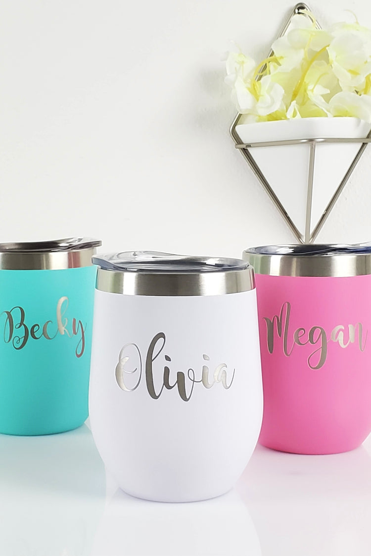 12oz Insulated Personalized Wine Tumbler With Lid