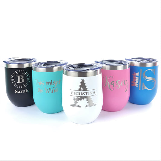Personalized 12oz Wine Tumblers - Engraving Options