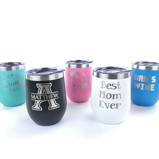 Personalized 12oz Wine Tumblers - Engraving Options