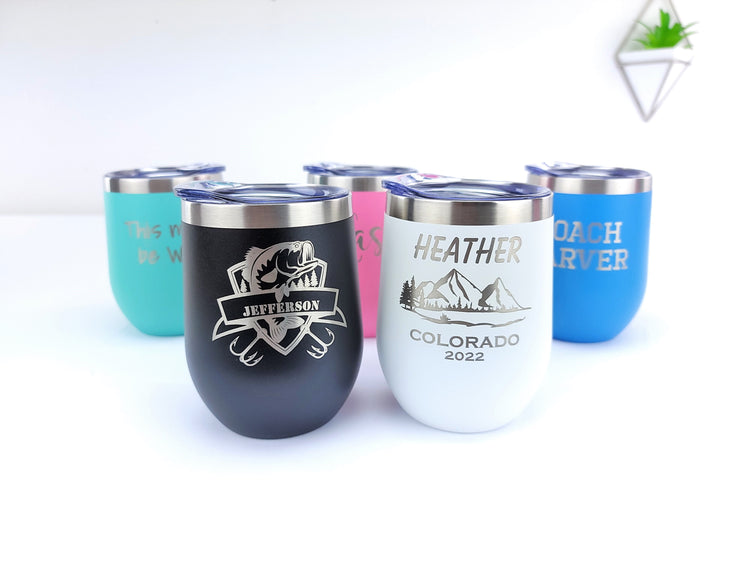 Personalized 12oz Wine Tumblers - Engraving Options