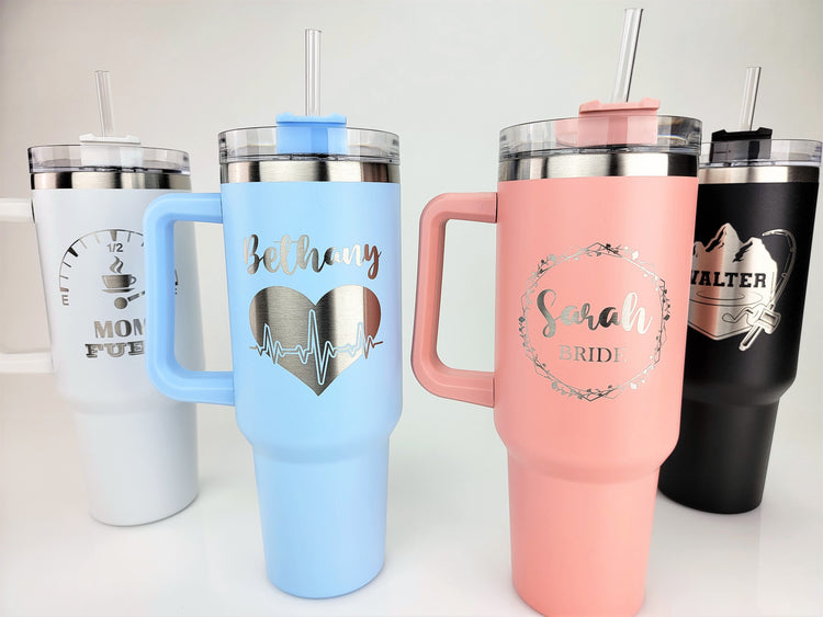 Personalized Stainless Steel Tumbler with Straw and Handle