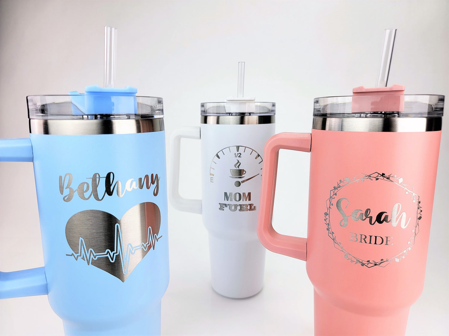 40 oz Personalized Tumbler with Straw - The White Invite