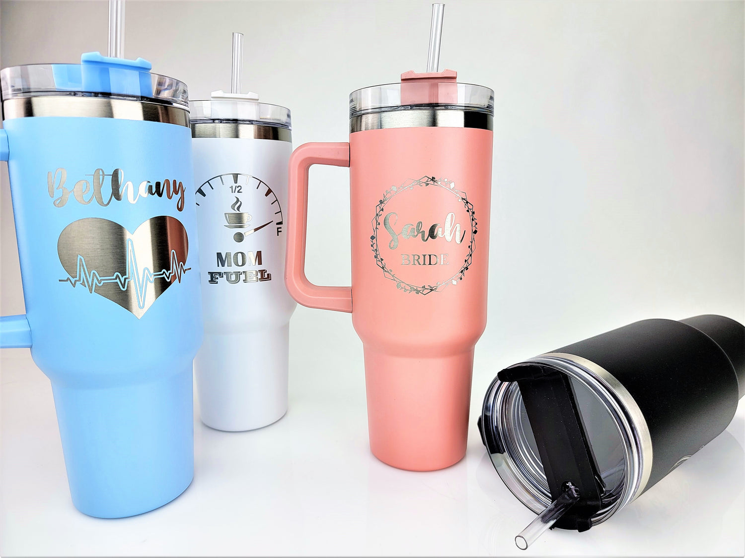 Personalized 40oz Tumbler With Handle & Straw, Custom Engraved