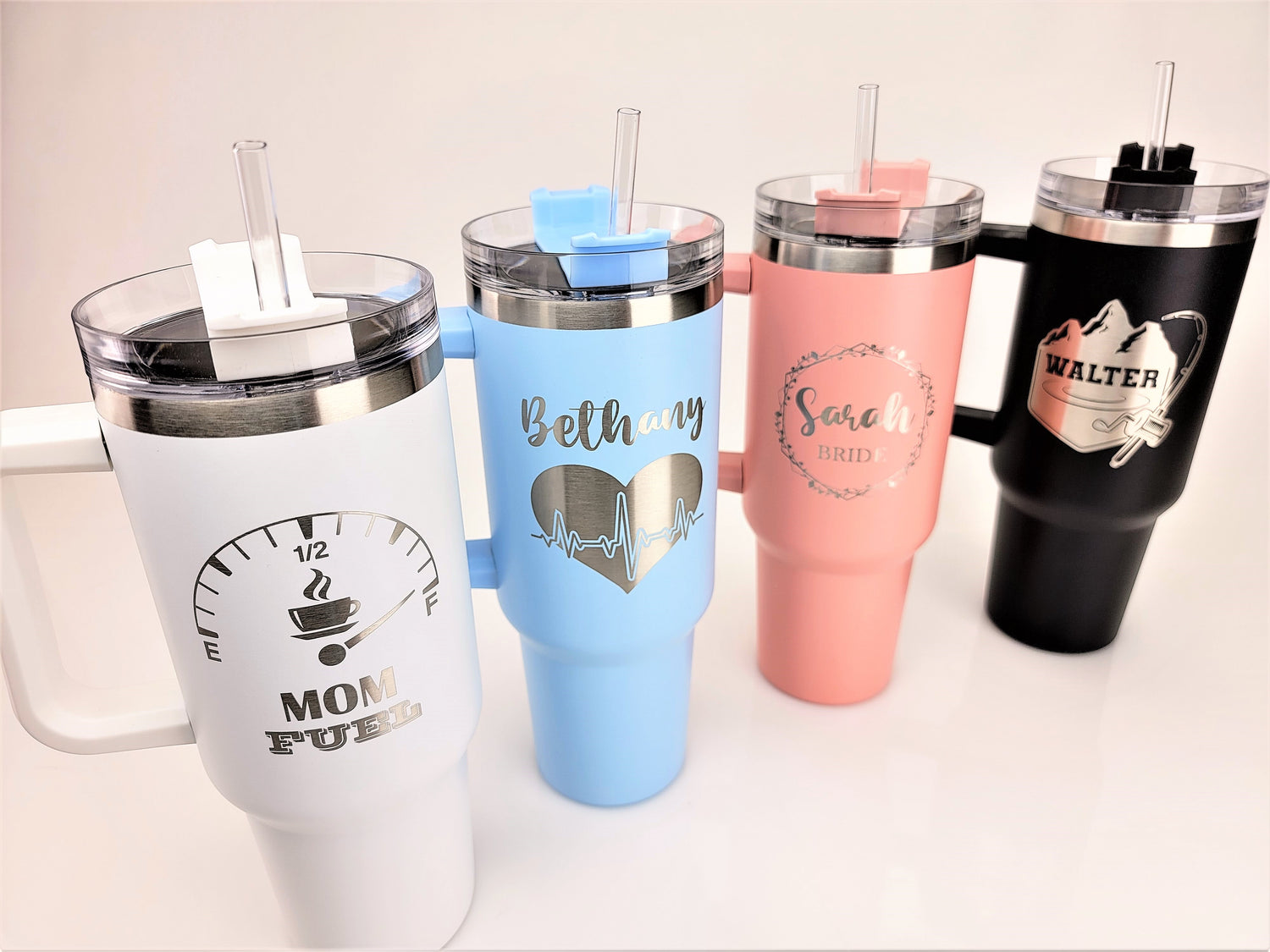 Personalized 40oz Tumblers with Handle & Straw